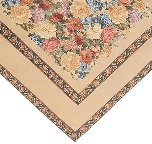 Tischdecke Gobelin Mitteldecke Eckig Rosen Hellbraun Bunt Landhaus Gobelindecke Gobelintischdecke (110 x 110 cm)