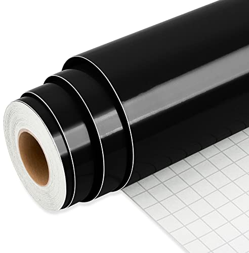 IModeur Rouleau de vinyle adhésif permanent pour Cricut - 30,5 cm x 7,62 m - Noir brillant - Pour cadeaux de bricolage, fête d'anniversaire, décoration de Noël