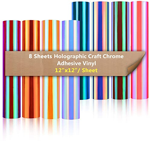 Holografisch Vinylfolie Plotter Selbstklebend, 8 Blatt 30,5cm x 30,5cm Opalweiß Plotterfolie Selbstklebend mit Permanentem Glänzend Klebefolien, Vinylfolie für Dekoration, Scrapbooking
