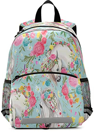 Kinder-Rucksack, Pferd- und Blumendesign, Schultasche für Kleinkinder, Mädchen, Jungen