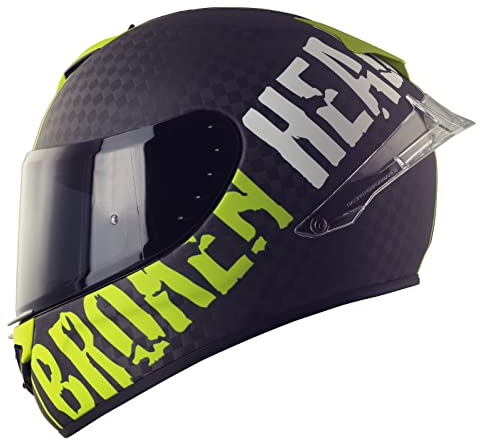 Broken Head BeProud Race Pro Carbon Grün - Racing Integral-Helm mit Zwei Visieren (Schwarz + Klar) (S 55-56 cm)