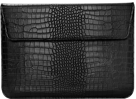 MOSISO Housse Ordinateur Portable Compatible avec MacBook Air/Pro, 13-13,3 Pouces Notebook,Compatible avec MacBook Pro 14 Pouces M3 M2 M1 2024-2021,Crocodile Grain Cuir PU Rabat Pochette,Noir