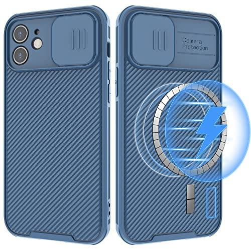 Hitaoyou Coque de protection pour iPhone 12 et iPhone 12 avec couvercle pour appareil photo [Prise en charge du chargeur Magsafe] - Coque fine Magsafe pour iPhone 12 - Avec lentille coulissante - Pour
