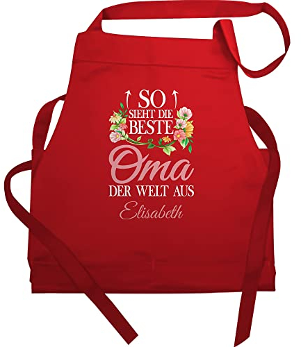 Schürze - Großmutter - So sieht die beste Oma der Welt aus - 85x69 - Rot - für personalisierte grandma name kochschürze geschenke koch omi besten backschürze küchenschürze+oma omas aufschrift