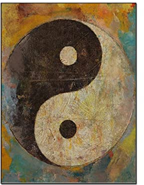 QITEX Wanddeko Schlafzimmer 40x60cm Kein Rahmen Poster Yin und Yang Schwarz-Weiß Wandkunst Vintage Moderne Wandkunst Taoistische Philosophie Spirituelles Bild Leinwand Kunstdruckee Bilder