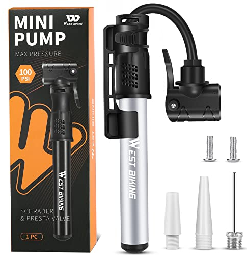 Bicycle Pump Mini Bike Pump - Aluminum Alloy Cycle Pump for Presta & Schrader Valve, Portable Lightweight Bike Tyre Pump Fast Tyre Inflation Mini Air Pump For Mountain Road Bike Ball Pump (Silver)
