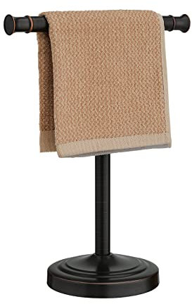 RUMOSE Porte-Serviettes en Bronze huilé de 43,2 cm pour Salle de Bain, Cuisine, vanité, comptoir, Porte-Serviettes en Forme de T, sur Pied, Barre Porte-Serviettes en Acier Inoxydable