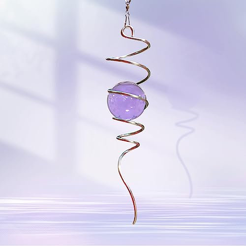 Goollyrusim Gazing Ball Spiralschwanz mit lila Glaskugel, Windspinn-Stabilisator, Edelstahl-Windspinner-Schwanz, Outdoor-Dekoration, hängende Gartenskulpturen, Dekoration, Ornament, 33 cm Höhe