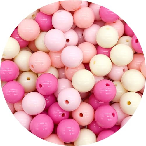 1000 Stück 6 mm gemischte Farben Acryl runde Perlen sortierte Kunststoff Kaugummi-Perlen mit Loch Pastell lose Perlen Bulk für Schmuck DIY Basteln Zubehör (rosa Serie)