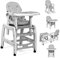 RELAX4LIFE 3 in 1 Seggiolone Pappa, Seggiolone Multifunzione con Doppio Vassoio Estraibile, Schienale Regolabile, Cuscino Staccabile e Cintura di Sicurezza, per Bambini 6-36 Mesi, 20KG (Grigio)