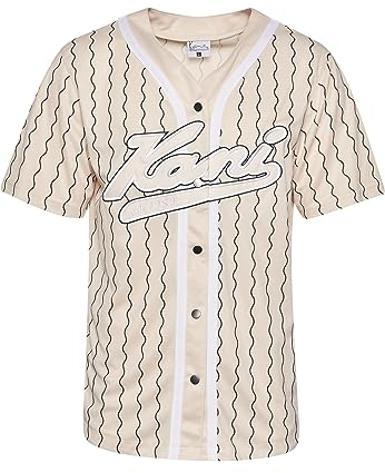 Karl Kani Herren KM233-014-1 KK Varsity Ziczac Pinstripe Baseball Shirt Offwhite/Black, L