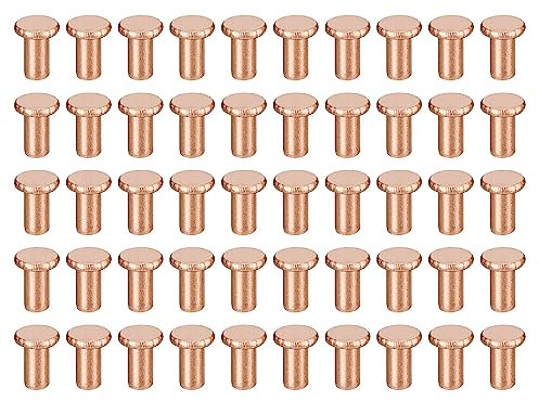 QUARKZMAN 50pcs Cuivre Solide Rivets, 5/64 x 5/32 Plat Tête Rivet Métal Fixations pour Électrique Applications, Cuir Travailler Fournitures