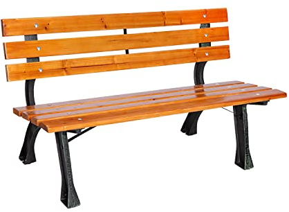 Mojawo Edle und Massive Parkbank aus Gusseisen und Holz Gartenbank 150 x 56 x 70 cm Sitzbank Farbe Hellbraun/Schwarz