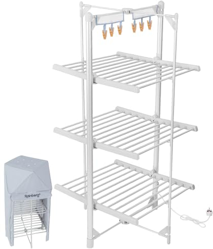 Rainberg XL Large 3-tier Foldable Heated Clothes Airer Folding Foldable Laundry Clothes Horse Portable Heated Rail Rack Dryer For Natural Drying Indoor Outdoor 36 Rails, 150cm x 74cm x 73cm