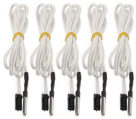 HysiPrui 5pcs 3D Drucker 100K Thermistor Temp Sensor, Hotend schnelle Ersatzteile mit 1m Kabel und 2Pin Stecker, 3D Druck Zubehör für 3D Drucker Prusa i3 MK2.5/MK3/MK3+