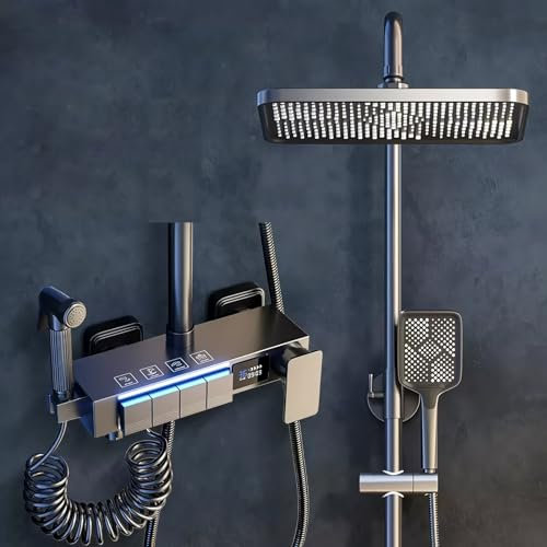 Gris Pistolet Colonne de Douche Mural Piano Système de Douche avec Affichage Numérique LED Ensemble de Douche Hauteur Réglable Kit de Douche