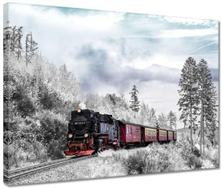 Gemälde gedruckt auf Leinwand Wandkunst Dekor 40x30cm Zug in Winterlandschaft Nr. H8402M_PC1A