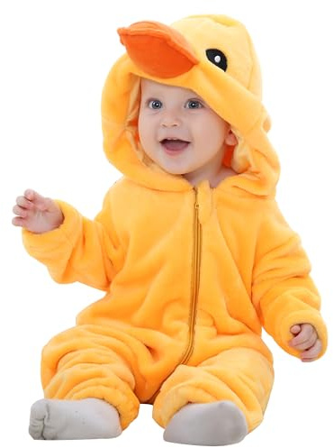 HAHASHOW Baby Schneeanzug Kleinkind Strampler Tier Jumpsuit, 3-36 Monate | Leichtgängiger Reißverschluss, weicher Flanell, mit Kapuze, maschinenwaschbar, ideal für Partys, Geburtstage und Silvester