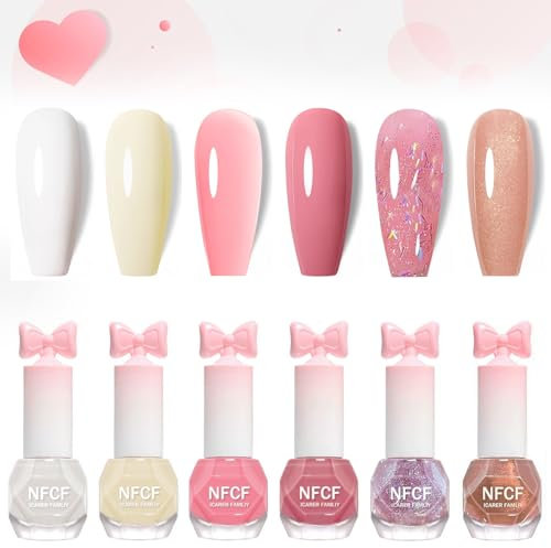 DMQ Nail Polish Set, 6Pcs Quick Dry & Long Lasting Nude Pink Nail Varnish, Non-Toxic Water Based Holographic Nail Gel - No Need UV Nail Paint for DIY Nail Art Manicure at Home 12ML