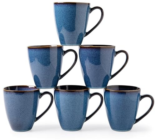MONITO 17 OZ Coffee Mugs Set of 6, Large Ceramic Blue Coffee Mugs Set with handle for Tea/Latte/Milk/Cocoa, Funny Tea Cups for Office and Home, Engagement Gifts. (Starry Blue)