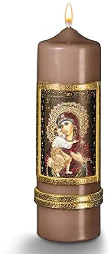 WikaKerzen Handgefertigte Marienkerzen traditionelle Symbole und hochwertige Verarbeitung Perfekt für Andachten und spirituelle Momente (Nougat)