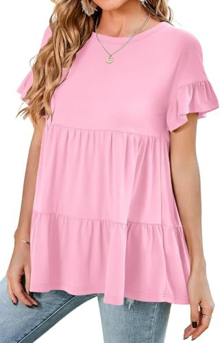 Neineiwu Rundhals T-Shirt Damen Kurzarm Bluse Damen Sommer Oberteile Elegant Tshirts Gestuftes Solide Tunika Elegante Oberteile Dame Fashion Dame blusen S-XXL