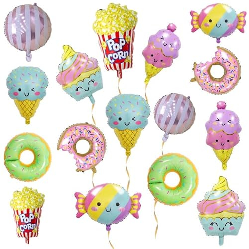 Eiscreme Donut Aluminium Ballon Set, 8 Stück Sommer-Party Dekoration Luftballons, Donuts, Popcorn, Eis, Süßigkeiten Kinder, Thema, Party-Dekoration