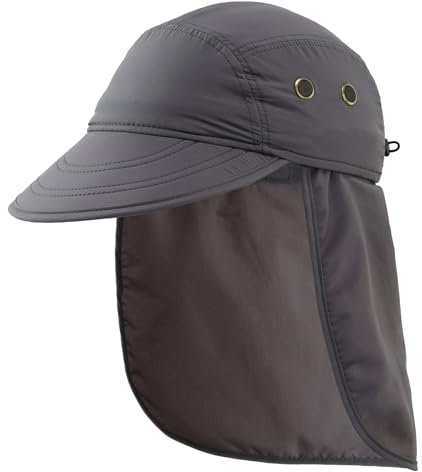 Decentron Men's UPF 50+ Hiking Cap Breathable Fishing Hat with Neck Flap Visor Sun Hat for Men Summer Beach Hat Dark Grey