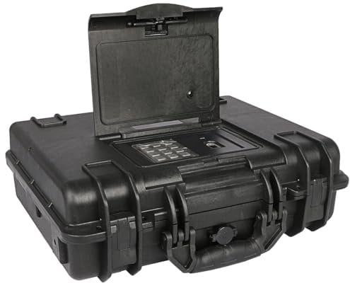 Qisan Caja fuerte para armas de fuego para pistolas, caja de seguridad portátil, resistente al agua, antirrobo, caja de seguridad con cerradura de llave y contraseña digital, acero dr, con cable