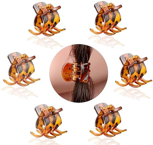 6 pinzas de plástico para el pelo, pinzas para el pelo marrón de concha de tortuga para mujeres, accesorios para el cabello, pinzas para el pelo para niñas y mujeres, tamaño mediano de 4 cm