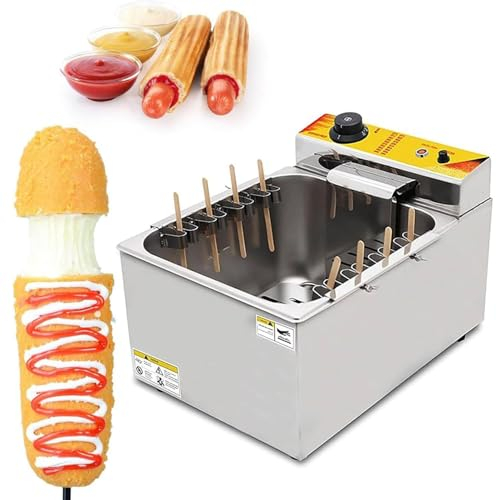 Hydravex Automatic Corn Dog Fryer, 8 Hooks Large Capacity Commercial Cheese Hot Dog Sticks Fryer Electric Deep Korean Corn Dog Machine Snack Machines Maker for Restaurant, Store, Home