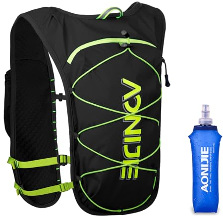 TRIWONDER Mochila de Hidratación Ligero 10L Superior Chaleco para Trail Running Ciclismo Marathoner Profesional al Aire Libre Hombre Mujer (Negro - con una Botella de 500ml)