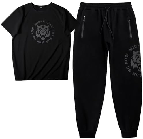 YANBLOS T-Shirts Für Set Herren Streatwear Trainingsanzüge Für Herren Sportanzug Herren Tshirt Set Herren Gym Shirt Herren Sport Hose Herren Q-Black5 6XL