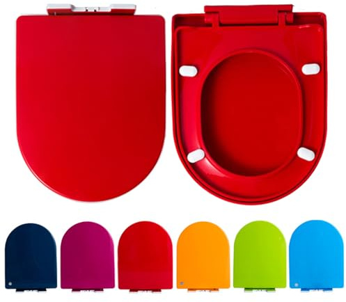 Giural WC Sitz Mit Absenkautomatik D Form, Toilettendeckel D Form Passend Für Alle Handelsüblichen WC-Becken, Bunt Klodeckel Toilettensitz (Max. Belastung Der Klobrille 150 Kg),Rot