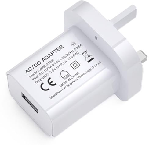 5V 2A 10W White USB Charger, UK Usb Plug, USB-A Output, 100V-240V Input, for Phone, Tablet, Speakers