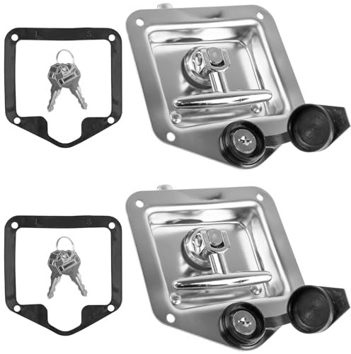 T-Griffriegel, 2 LKW-Werkzeugkasten, Riegel, Edelstahlschloss, Ersatzgriff mit 4 Schlüsseln für Wohnmobile, Wohnmobile, Anhänger, Tür, Werkzeugkasten