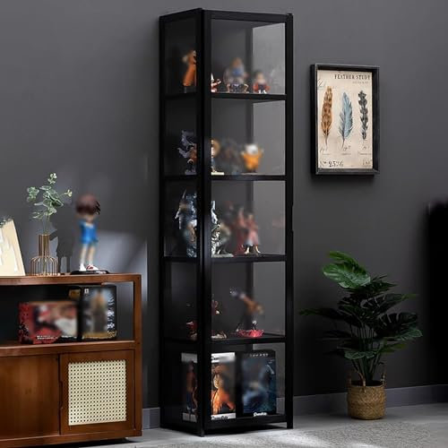 Moderner Vitrine aus Bambus Curio mit Acrylglastüren, 4/5 Etagen, Aufbewahrungsregal für Sammlerstücke, Bücher und Dekor, ideal für Spielzimmer, Schlafzimmer, natürliches Bambus-Finish