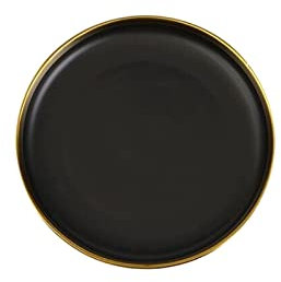 TYUIOKJU Platos de porcelana negra con borde dorado, platos de cocina, vajilla de cerámica, bandeja de alimentos, arroz, ensalada, fideos, cubertería