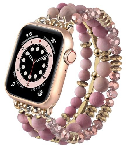 VISOOM Beaded Bracelet Compatible for Apple Watch Band 40mm/38mm/41mm Series 7 SE Series 6/5/4 Women Fashion Cute Handmade Crystal Beads Stretchy Watch Strap for iWatch Bands Series 3/2/1 Replacement