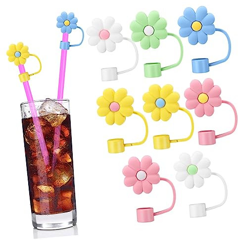 PRETYZOOM 8 Pièces Embouts En Silicone Pour Pailles En Inox Paille Chapeau De Paille De Fleur Couvercles à Pointes De Paille Protecteur De Pointes De Paille Gel De Silice