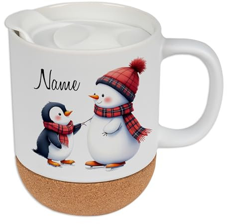 GRAZDesign Tasse mit Deckel & Kork mit Namen personalisiert, Weihnachtstasse für Glühwein Keramik 330ml