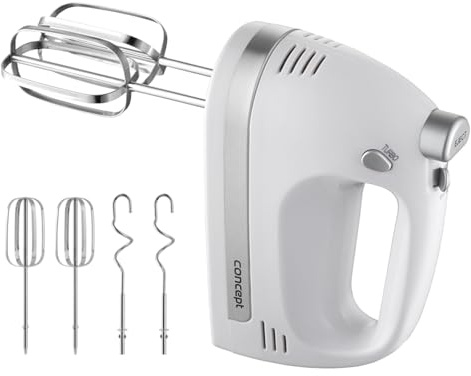 Concept Handmixer SR3390-500 W, 5 Geschwindigkeiten, Turbofunktion, ergonomischer Griff, Schneebesen & Knethaken, Überhitzungsschutz, leistungsstarkes Rührgerät für Küche und Backen