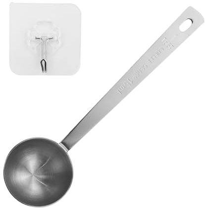 15 ml Kaffeelöffel, Kaffeemesslöffel mit 1 Stück transparentem Haken, Kaffeedosierlöffel aus Edelstahl mit langem Stiel (Silber)