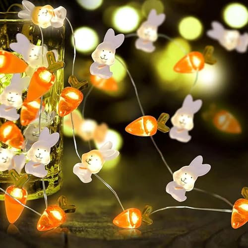 Karotte Osterdekoration Lichterkette,2M 20 LED Bunny Karotte Lichterkette,Ostern Nachtlicht Dekorative Lichter,Ostern Dekoration String Lights,Ostern Lichterketten Hase Batteriebetrieben