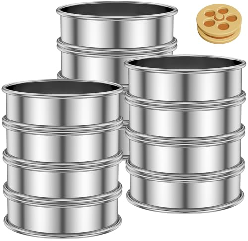 Guniata 12 Stück Crumpet Ringe,Backringe,304 Edelstahl,Kuchenring,Tortenringe Set,Muffinringe für Pfannkuchen Eier Muffins(8cm)