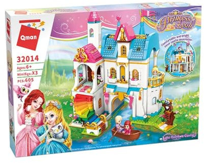 QMAN® 32014 - Prinzessin Leahs großes Regenbogen-Schloss am See - Kreatives Bauset für Kinder ab 6 Jahren, Fantasievolles Design, Kompatibel mit Anderen Marken