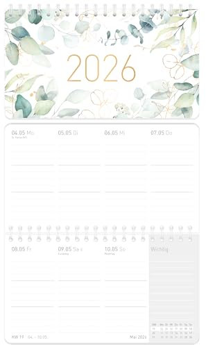 Häfft® Pocket Wochen-Tischkalender 2026 klein (16,1 x 9,7 cm) quer, 1 Woche 2 Seiten, Mini Schreibtisch-Kalender Blattgold - nachhaltig & klimafreundlich
