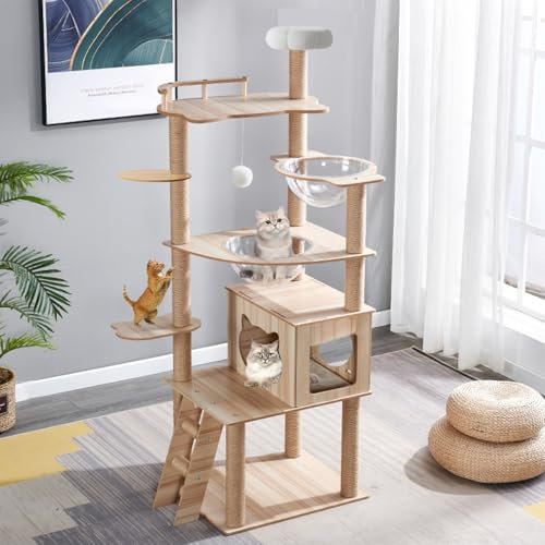 Cat Mekidulu Árbol Rascador para Gatos Grande de 170 cm con 2 Cápsulas Espaciales, 14 Columna Rascadora, Escalera, Cueva, Juguete para Gatos, Plataformas de Felpa - Rascador para Gatos.