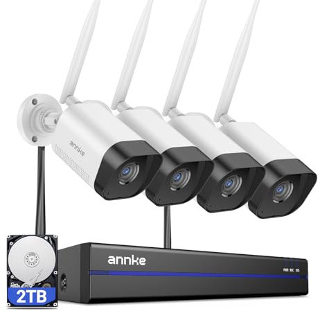 ANNKE 4K Wireless Security Camera System, 16CH CCTV System with 2TB HDD NVR and 4X 8MP Security Cameras Outdoor, 100ft Night Vision, Two Way Audio, Person Detection, 24/7 Recording, IP66 Weatherproof