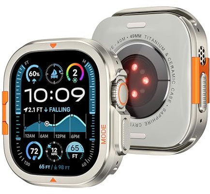 Carcasa de metal resistente compatible con Apple Watch Ultra Case de 49 mm, 46 mm, Series 10, Ultra 2, [convierte 46 mm en ultra sin problemas] Cubierta de parachoques con carcasa trasera (titanio, 49